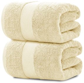 Luxury Soft Beige Bath Sheet Towels 650 GSM Cotton Luxury Bath Towels 2 Pack Extra Large 35x70 inch Highly Absorbent and Quick Dry Hotel Collection Ex