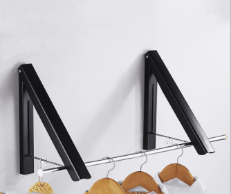 Punch-free Space Aluminum Foldable Invisible Folding Retractable Wall Hanger for Waterproof Hanging Underwear Coat Hanger (Option: Black 2 frames 120cm)