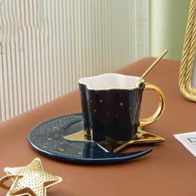 Creative Ceramic Cup With Star And Moon Saucer (Color: Blue)