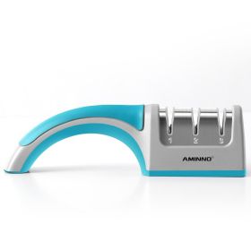 A Four-in-one Family Uses A Sharpener To Sharpen A Kitchen Knife (Option: Cyan A)