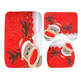 3 Pcs Christmas Bathroom Rugs Set Contour Non-slip Toilet Mats (Type: SDS19)