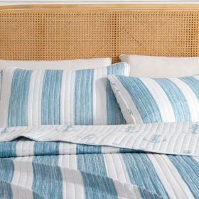 Full / Queen set, Summer Coastal Quilt with Sham, Beach 2-Piece Reversible All Season Bedspread Quilt Set. Lightweight Nautical (Color: Blue Anchor, size: Full   Queen)