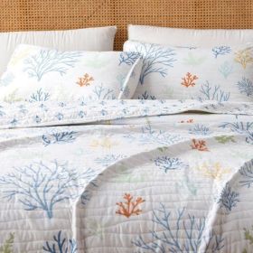 Full / Queen set, Summer Coastal Quilt with Sham, Beach 2-Piece Reversible All Season Bedspread Quilt Set. Lightweight Nautical (Color: Maldives, size: Full   Queen)