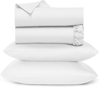 4 Pc Bed Sheet Sets Mattress Pad 100% Pure Cotton Double Bed Sheets Set of Posters 1000 Thread Count Sheets Set King Size Home (Color: 01  White, size: Twin)