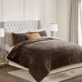 Quilt Set, Lightweight Comforter Set, Oversized Bedspread Coverlet Quilted Bedding Set, with 2 Matching Pillow Shams, (Color: Walnut Brown, size: KING)