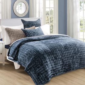 Quilt Set, Lightweight Comforter Set, Oversized Bedspread Coverlet Quilted Bedding Set, with 2 Matching Pillow Shams, (Color: Stormy Blue, size: KING)