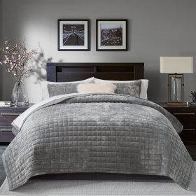 Quilt Set, Lightweight Comforter Set, Oversized Bedspread Coverlet Quilted Bedding Set, with 2 Matching Pillow Shams, (Color: Gray, size: Twin)