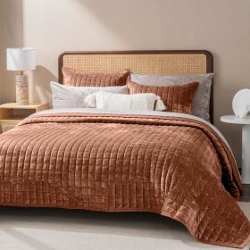 Quilt Set, Lightweight Comforter Set, Oversized Bedspread Coverlet Quilted Bedding Set, with 2 Matching Pillow Shams, (Color: Terracotta, size: KING)