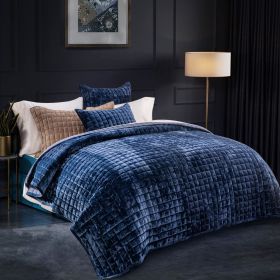 Quilt Set, Lightweight Comforter Set, Oversized Bedspread Coverlet Quilted Bedding Set, with 2 Matching Pillow Shams, (Color: Navy Blue, size: Full)