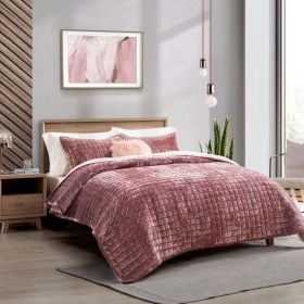 Quilt Set, Lightweight Comforter Set, Oversized Bedspread Coverlet Quilted Bedding Set, with 2 Matching Pillow Shams, (Color: Dusty Mauve Pink, size: Twin)