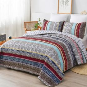 Boho Quilt Set , Yellow Bohemian 3 Pieces Quilt Sets, Lightweight Microfiber Bedspread Coverlet Bedding Set for All Season (Color: Brown Red, size: KING)