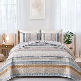 Boho Quilt Set , Yellow Bohemian 3 Pieces Quilt Sets, Lightweight Microfiber Bedspread Coverlet Bedding Set for All Season (Color: Yellow Blue, size: QUEEN)