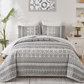 Boho Quilt Set , Yellow Bohemian 3 Pieces Quilt Sets, Lightweight Microfiber Bedspread Coverlet Bedding Set for All Season (Color: Grey, size: KING)