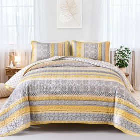 Boho Quilt Set , Yellow Bohemian 3 Pieces Quilt Sets, Lightweight Microfiber Bedspread Coverlet Bedding Set for All Season (Color: YELLOW, size: Full)