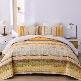 Boho Quilt Set , Yellow Bohemian 3 Pieces Quilt Sets, Lightweight Microfiber Bedspread Coverlet Bedding Set for All Season (Color: Orange Yellow, size: KING)