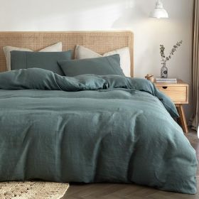 Linen Duvet Cover,100% Pure French Linen Duvet Cover Soft Breathable Luxury, Moisture-Absorbing Durable (Color: Green, size: QUEEN)