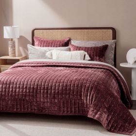 Quilt Set, Lightweight Comforter Set, Oversized Bedspread Coverlet Quilted Bedding Set, with 2 Matching Pillow Shams, (Color: Plum, size: KING)