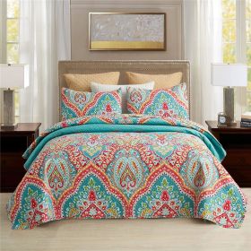 3-Piece Quilt Set with 2 Pillow Shams- Boho Reversible Soft and Lightweight Quilt Bedding Bedspread Coverlet Set (Color: Boho, size: KING)