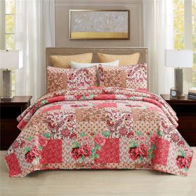 3-Piece Quilt Set with 2 Pillow Shams- Boho Reversible Soft and Lightweight Quilt Bedding Bedspread Coverlet Set (Color: Patchwork, size: QUEEN)