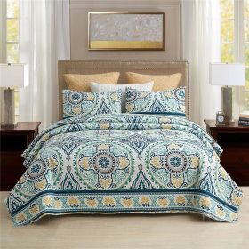 3-Piece Quilt Set with 2 Pillow Shams- Boho Reversible Soft and Lightweight Quilt Bedding Bedspread Coverlet Set (Color: Medallion, size: QUEEN)