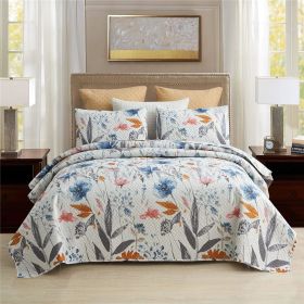 3-Piece Quilt Set with 2 Pillow Shams- Boho Reversible Soft and Lightweight Quilt Bedding Bedspread Coverlet Set (Color: Floral, size: QUEEN)