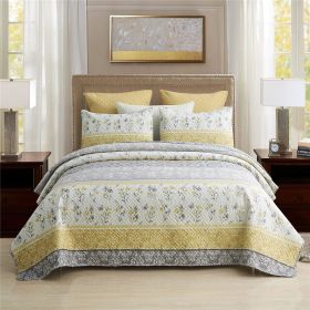 3-Piece Quilt Set with 2 Pillow Shams- Boho Reversible Soft and Lightweight Quilt Bedding Bedspread Coverlet Set (Color: Stripe, size: KING)