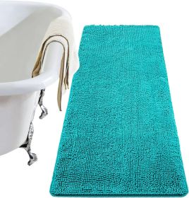 NOAHAS Non Slip Bathroom Rug Shaggy Bath Mat Washable Rugs for Bathroom Shower Soft Plush Chenille Absorbent Carpets Mats (Color: Teal Blue, Specification: 61X92cm)