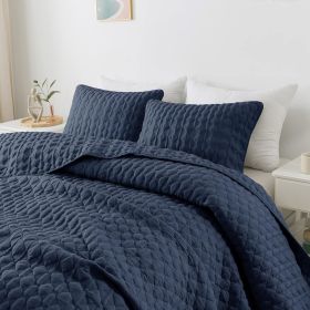 Quilt Bedding Sets with 2 Pillow Shams, Lightweight Soft Bedspread Coverlet, Quilted Blanket Thin Comforter Bed Cover,3 Pieces, (Color: Navy, size: QUEEN)