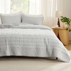 Coverlet Queen Size -Quilt Bedding , Corduroy Pattern Quilt Set, 3 Pieces, 1 Quilt (90"x96") & 2 Pillow Shams (20"x26"+2") (Color: LightGray-Scrollwork)