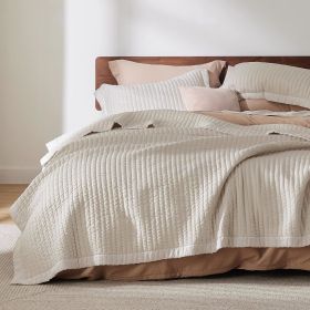 Coverlet Queen Size -Quilt Bedding , Corduroy Pattern Quilt Set, 3 Pieces, 1 Quilt (90"x96") & 2 Pillow Shams (20"x26"+2") (Color: Linen - Corduroy)