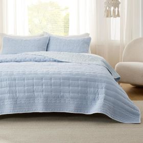 Coverlet Queen Size -Quilt Bedding , Corduroy Pattern Quilt Set, 3 Pieces, 1 Quilt (90"x96") & 2 Pillow Shams (20"x26"+2") (Color: Ash Blue-Scrollwork)