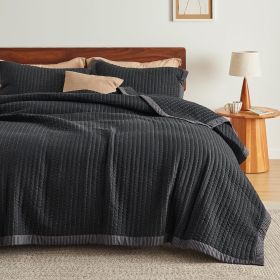 Coverlet Queen Size -Quilt Bedding , Corduroy Pattern Quilt Set, 3 Pieces, 1 Quilt (90"x96") & 2 Pillow Shams (20"x26"+2") (Color: Black - Corduroy)