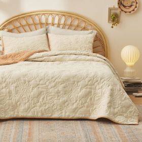 Coverlet Queen Size -Quilt Bedding , Corduroy Pattern Quilt Set, 3 Pieces, 1 Quilt (90"x96") & 2 Pillow Shams (20"x26"+2") (Color: Khaki - Celestial)