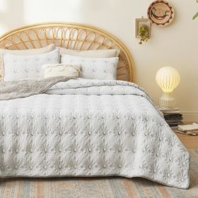 Coverlet Queen Size -Quilt Bedding , Corduroy Pattern Quilt Set, 3 Pieces, 1 Quilt (90"x96") & 2 Pillow Shams (20"x26"+2") (Color: Linen-Solar Pattern)