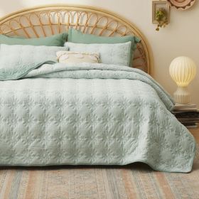 Coverlet Queen Size -Quilt Bedding , Corduroy Pattern Quilt Set, 3 Pieces, 1 Quilt (90"x96") & 2 Pillow Shams (20"x26"+2") (Color: Sage Green-Solar)