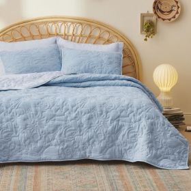 Coverlet Queen Size -Quilt Bedding , Corduroy Pattern Quilt Set, 3 Pieces, 1 Quilt (90"x96") & 2 Pillow Shams (20"x26"+2") (Color: Ash Blue - Celestial)