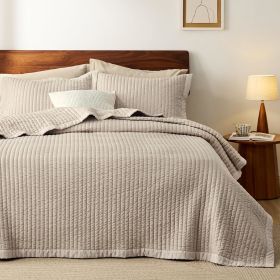 Coverlet Queen Size -Quilt Bedding , Corduroy Pattern Quilt Set, 3 Pieces, 1 Quilt (90"x96") & 2 Pillow Shams (20"x26"+2") (Color: Taupe - Corduroy)