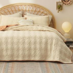 Coverlet Queen Size -Quilt Bedding , Corduroy Pattern Quilt Set, 3 Pieces, 1 Quilt (90"x96") & 2 Pillow Shams (20"x26"+2") (Color: 02- Khaki - Solar)