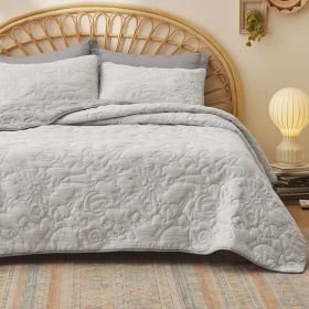 Coverlet Queen Size -Quilt Bedding , Corduroy Pattern Quilt Set, 3 Pieces, 1 Quilt (90"x96") & 2 Pillow Shams (20"x26"+2") (Color: Light Gray-Celestial)