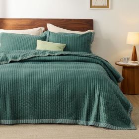 Coverlet Queen Size -Quilt Bedding , Corduroy Pattern Quilt Set, 3 Pieces, 1 Quilt (90"x96") & 2 Pillow Shams (20"x26"+2") (Color: Dark Green-Corduroy)