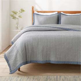 Coverlet Queen Size -Quilt Bedding , Corduroy Pattern Quilt Set, 3 Pieces, 1 Quilt (90"x96") & 2 Pillow Shams (20"x26"+2") (Color: Grey - Corduroy)