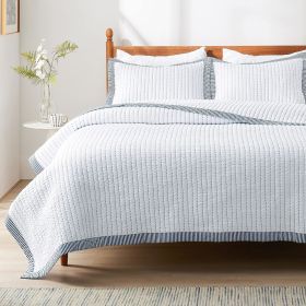 Coverlet Queen Size -Quilt Bedding , Corduroy Pattern Quilt Set, 3 Pieces, 1 Quilt (90"x96") & 2 Pillow Shams (20"x26"+2") (Color: White - Corduroy)