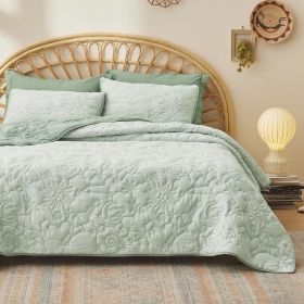 Coverlet Queen Size -Quilt Bedding , Corduroy Pattern Quilt Set, 3 Pieces, 1 Quilt (90"x96") & 2 Pillow Shams (20"x26"+2") (Color: Sage Green Celestial)