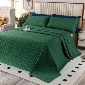 Oversized King Plus Szie Quilt Set 3 Pieces,128"x120" Extra Large King Size Bedspreads Lightweight Comforter Reversible Coverlet (Color: Forest Green-, size: Oversized King Plus)