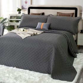 Oversized King Plus Szie Quilt Set 3 Pieces,128"x120" Extra Large King Size Bedspreads Lightweight Comforter Reversible Coverlet (Color: Bright Grey- Basket, size: Oversized King Plus)