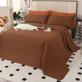 Oversized King Plus Szie Quilt Set 3 Pieces,128"x120" Extra Large King Size Bedspreads Lightweight Comforter Reversible Coverlet (Color: Brown- Herringbone, size: Oversized King Plus)