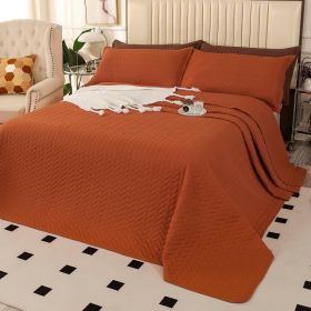 Oversized King Plus Szie Quilt Set 3 Pieces,128"x120" Extra Large King Size Bedspreads Lightweight Comforter Reversible Coverlet (Color: Burnt Orange-, size: Oversized King Plus)