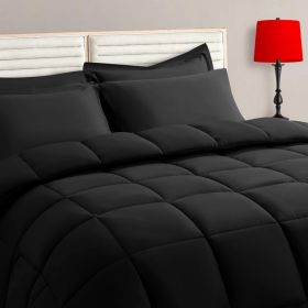 Black King Size Comforter Set - 7 Pieces,Bed in a Bag Bedding Sets with All Season Soft Quilted Warm Fluffy Reversible Comforter (Color: Black, size: Full)