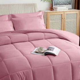 Black King Size Comforter Set - 7 Pieces,Bed in a Bag Bedding Sets with All Season Soft Quilted Warm Fluffy Reversible Comforter (Color: Pink, size: Full)