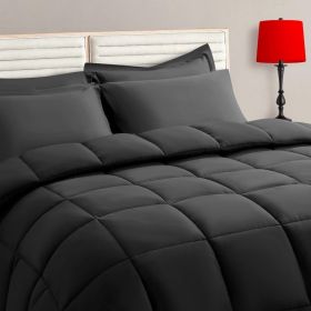 Black King Size Comforter Set - 7 Pieces,Bed in a Bag Bedding Sets with All Season Soft Quilted Warm Fluffy Reversible Comforter (Color: Dark Grey, size: Full)